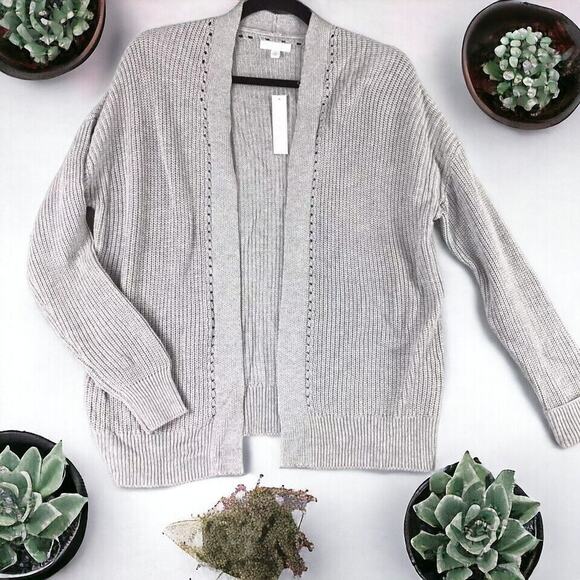 Abound Womens Size XS LightGray Long Stitch Open Front Cardigan Sweater - Picture 2 of 8